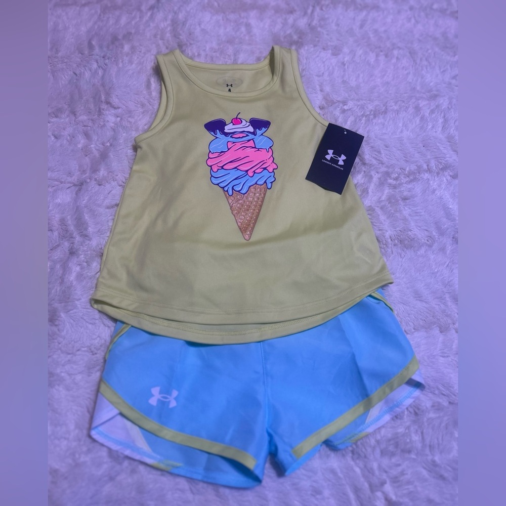 NWT Under Armour Girls Ice Cream Tank Top & Shorts Set | Size 4